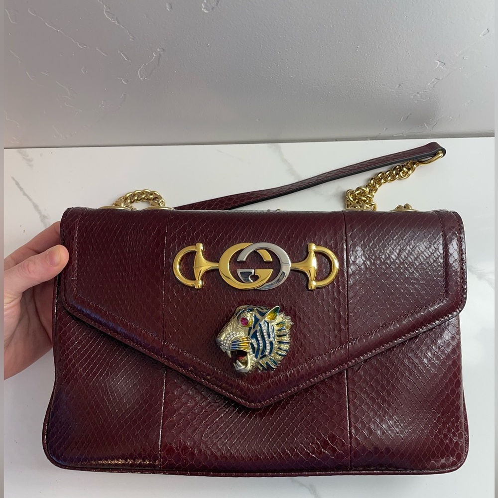 Gucci NWOT Rajah Red Python Shoulder Flap Bag - Picture 7 of 16